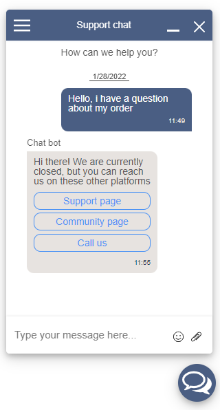A conversation containing a message with buttons