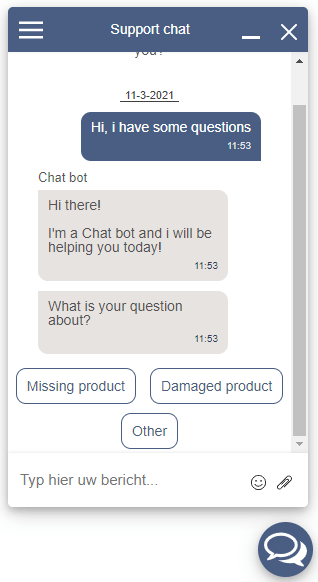 A demo gif of the quick replies functionality